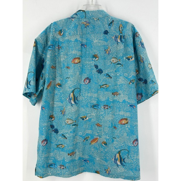 Tori Richard Mens 2X Button Up Shirt Aqua Fish Coral Print Short Sleeve Hawaiian - Picture 3 of 9